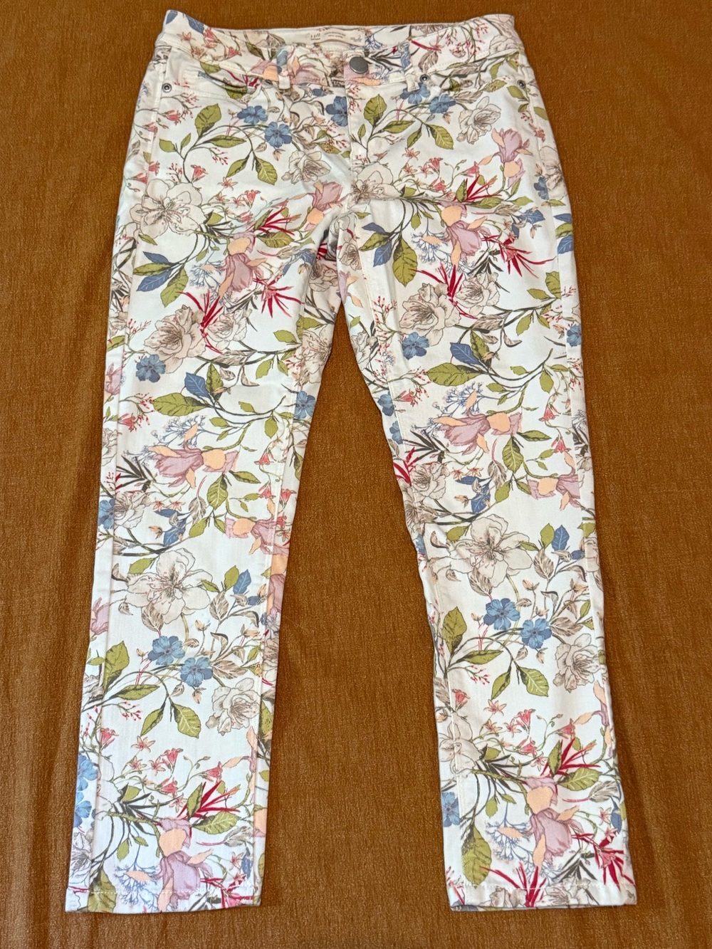 J. Jill White Skinny Jeans with Pastel Floral Print size 2 petite